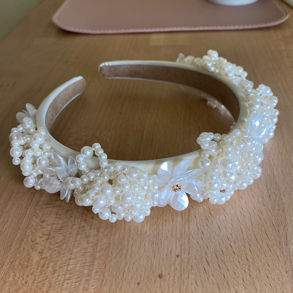 Bridal white beaded embellished headband